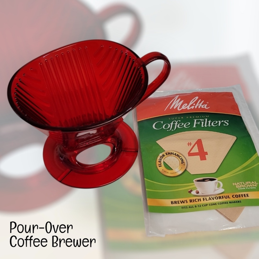 BPA Free Pour Over Coffee Maker w/ Natural Filters Red Brewer